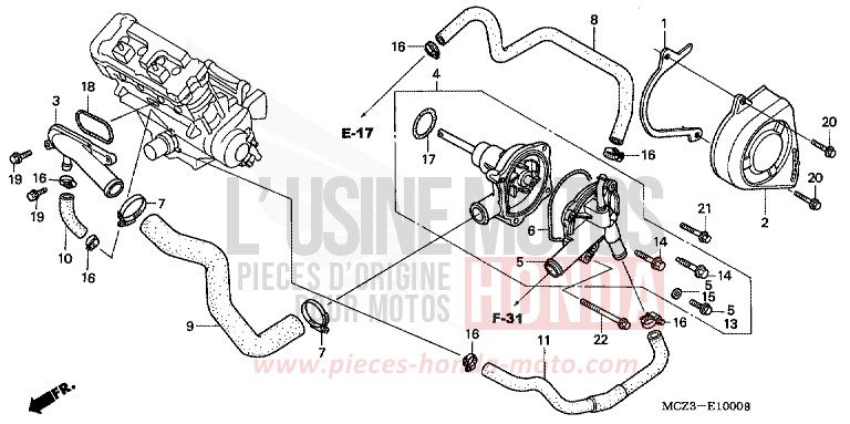 WASSERPUMPE von Hornet 900 CANDY GLORY RED-U (R101) von 2005